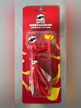 Pringles chips original shaped Red Wired Earbuds with Yellow Accent plug in
